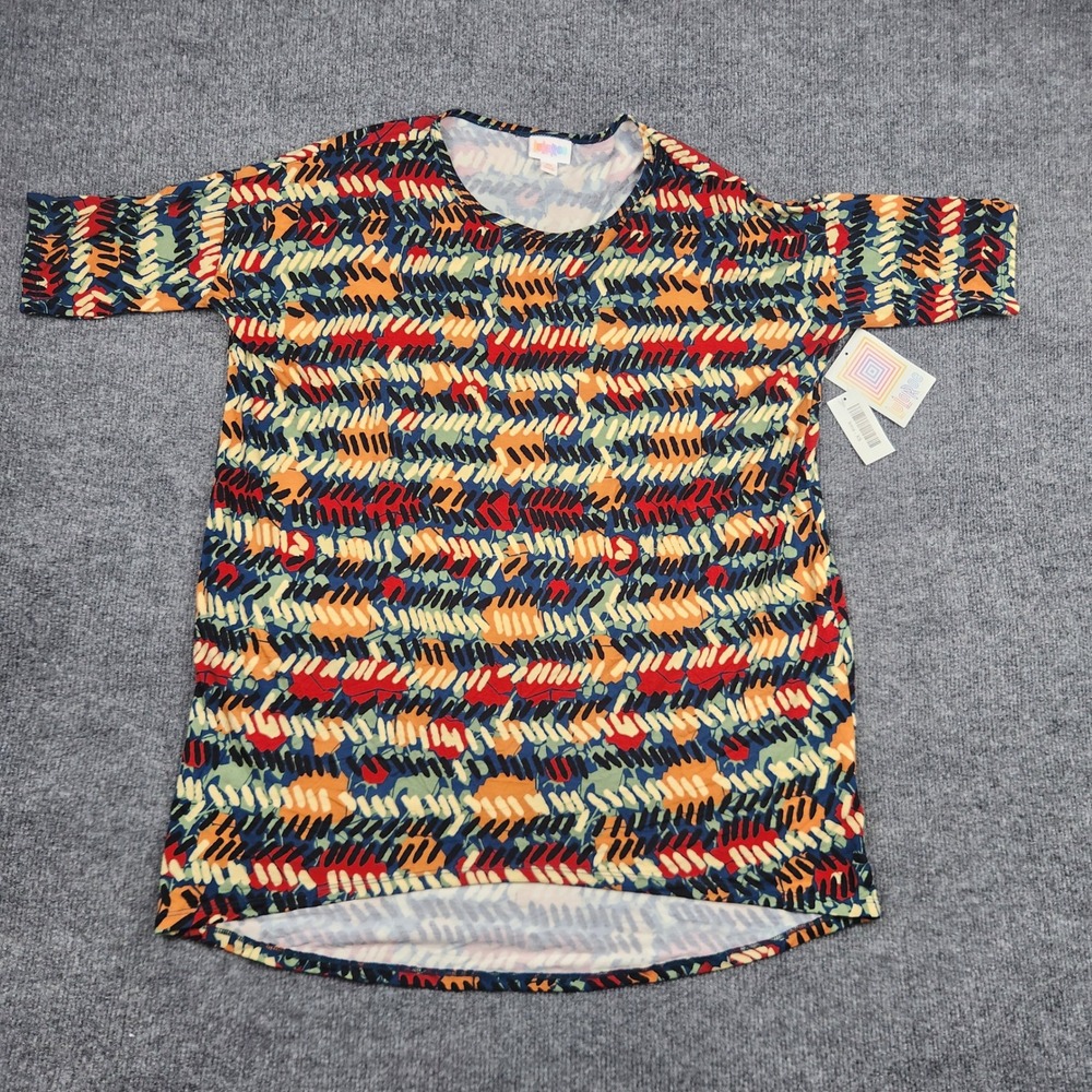 LuLaRoe Irma Tunic Top XS Multi Color Abstract Geometric High Low Short Sleeve‎